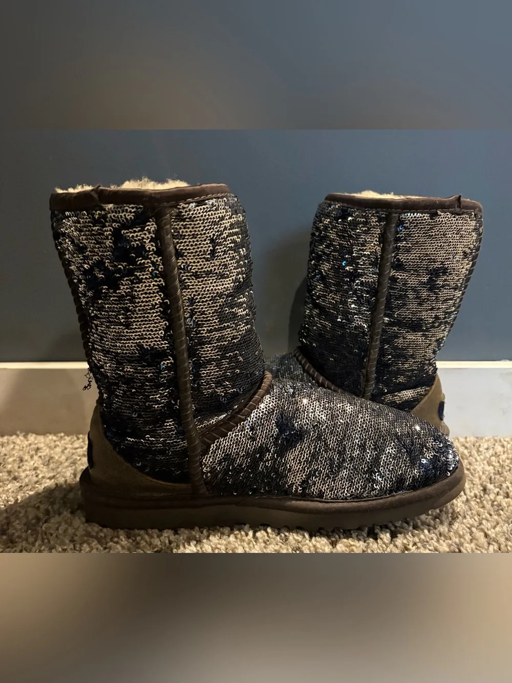 UGG Boots Blue Sequins Size 6 Sparkly